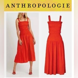 Anthropologie Steele Bisou Midi Dress Bright Red/Orange Size M